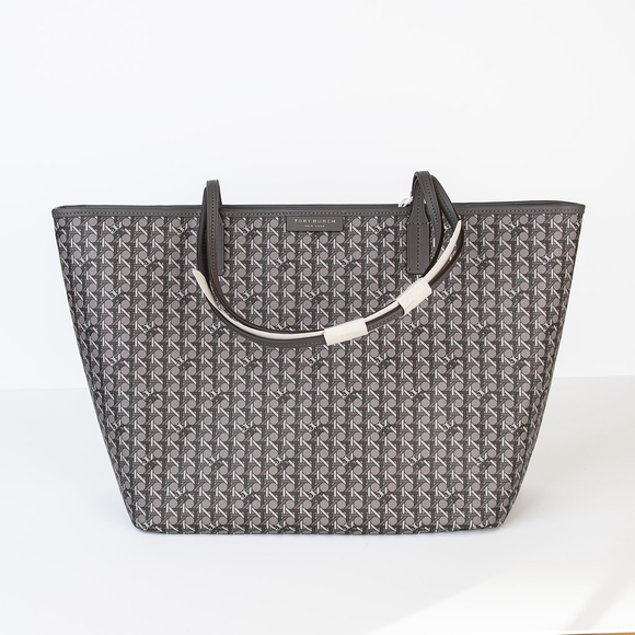 NWT Tory Burch Ever-Ready Tote Grey Zinc Logo Monogram - Picture 4 of 8